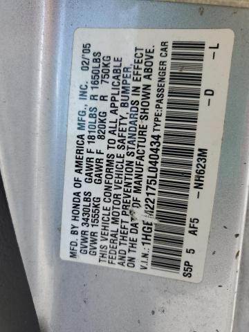 1HGEM22175L040434 - 2005 HONDA CIVIC DX VP SILVER photo 13