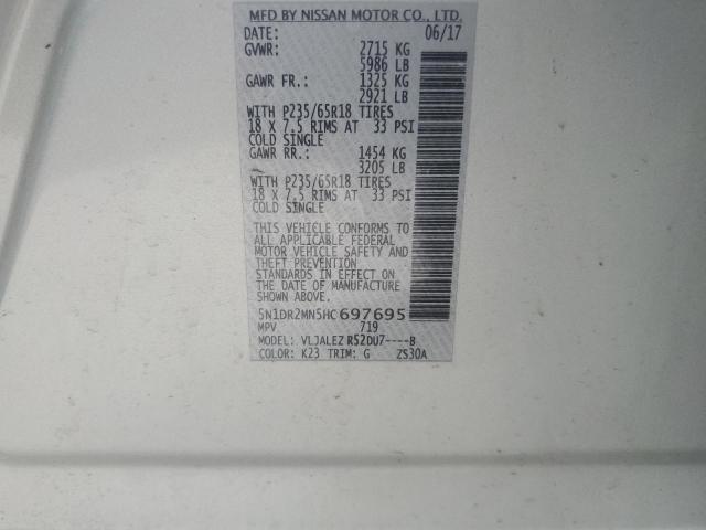 5N1DR2MN5HC697695 - 2017 NISSAN PATHFINDER S SILVER photo 12
