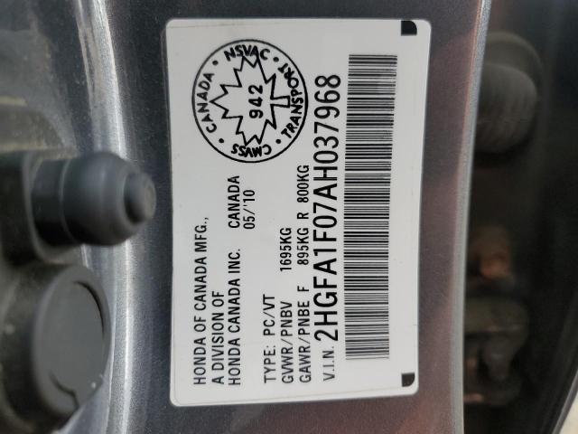 2HGFA1F07AH037968 - 2010 HONDA CIVIC EXL GRAY photo 12