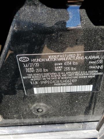 5NPEG4JA1LH062109 - 2020 HYUNDAI SONATA SE BLACK photo 12