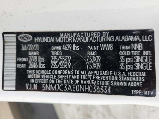 5NMJC3AE0NH036334 - 2022 HYUNDAI TUCSON SEL WHITE photo 13