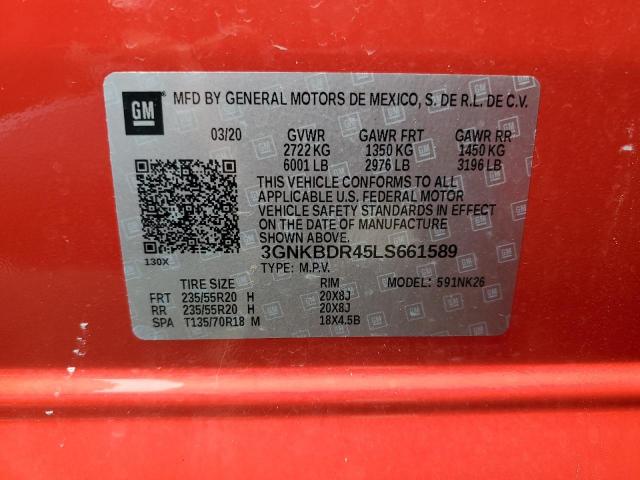 3GNKBDR45LS661589 - 2020 CHEVROLET BLAZER 3LT RED photo 12