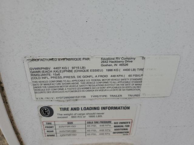 4YDT2992681531156 - 2008 KEYSTONE SPRINTER WHITE photo 10