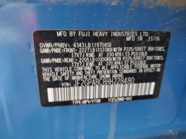 JF2GPABC8HH228480 - 2017 SUBARU CROSSTREK PREMIUM BLUE photo 12