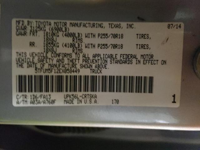 5TFUM5F12EX058449 - 2014 TOYOTA TUNDRA DOUBLE CAB SR/SR5 SILVER photo 10