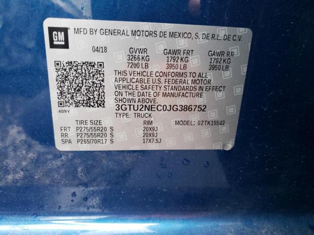 3GTU2NEC0JG386752 - 2018 GMC SIERRA K1500 SLT BLUE photo 12