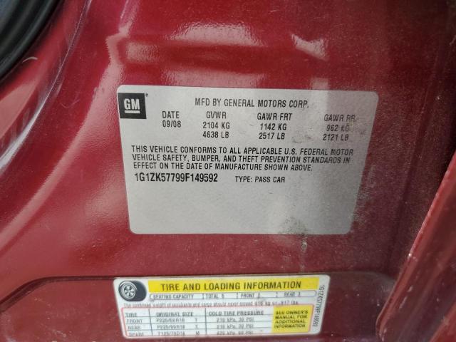 1G1ZK57799F149592 - 2009 CHEVROLET MALIBU LTZ ბურგუნდია ფოტო 12