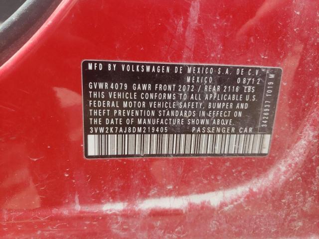 3VW2K7AJ8DM219405 - 2013 VOLKSWAGEN JETTA BASE أحمر صورة 12