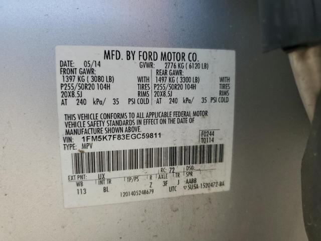 1FM5K7F83EGC59811 - 2014 FORD EXPLORER LIMITED SILVER photo 13