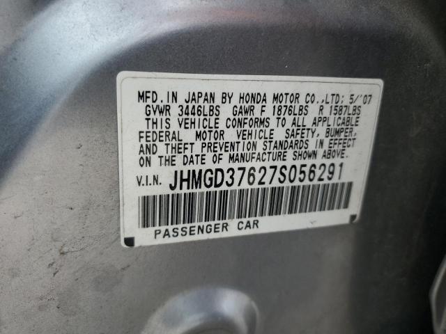 JHMGD37627S056291 - 2007 HONDA FIT S 银色 照片 12