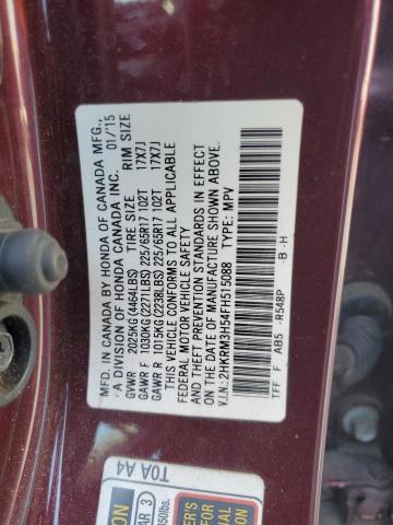 2HKRM3H54FH515088 - 2015 HONDA CR-V EX BURGUNDY photo 12