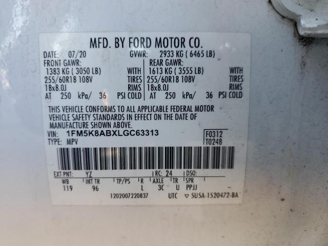 1FM5K8ABXLGC63313 - 2020 FORD EXPLORER POLICE INTERCEPTOR WHITE photo 14