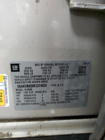 5GAKVBKD8FJ374933 - 2015 BUICK ENCLAVE 奶油色 照片 14