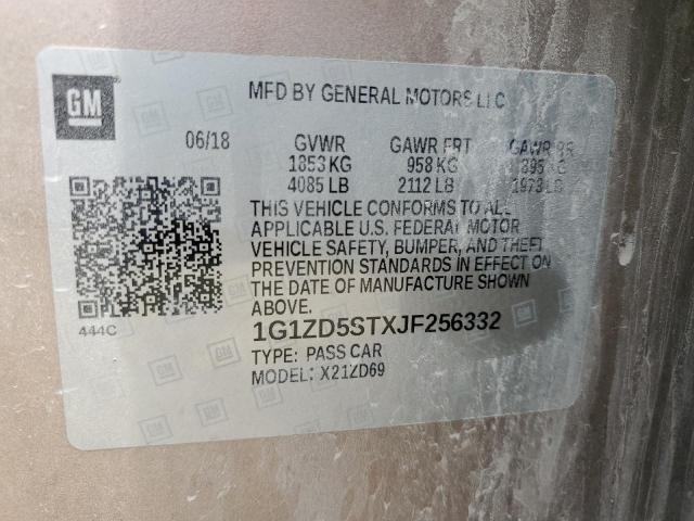 1G1ZD5STXJF256332 - 2018 CHEVROLET MALIBU LT Ոսկեգույն լուսանկար 12