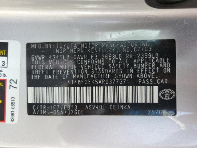 4T4BF3EK5AR037737 - 2010 TOYOTA CAMRY BASE SILVER photo 12