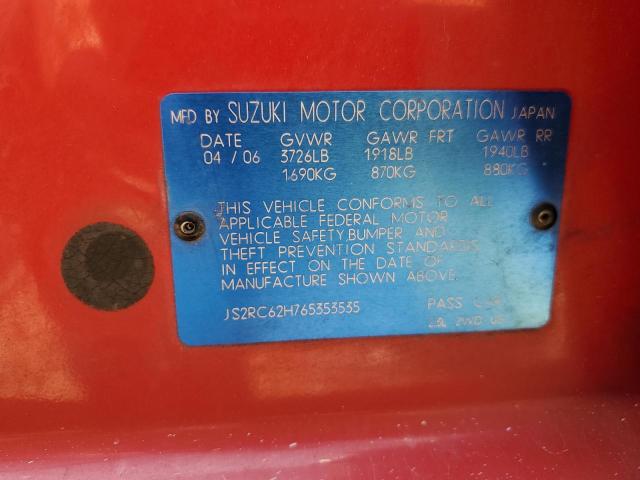 JS2RC62H765353535 - 2006 SUZUKI AERIO RED photo 12