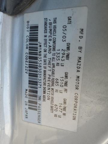 JM1NB353830313371 - 2003 MAZDA MX-5 MIATA BASE SILVER photo 12