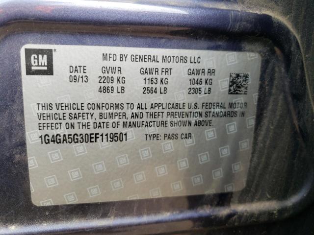 1G4GA5G30EF119501 - 2014 BUICK LACROSSE BLUE photo 12