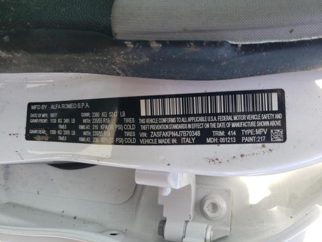 ZASFAKPN4J7B70348 - 2018 ALFA ROMEO STELVIO SPORT თეთრი ფოტო 12