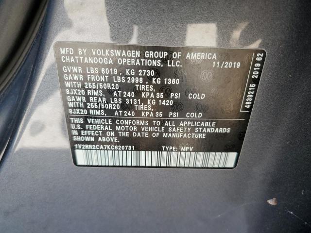 1V2RR2CA7KC620731 - 2019 VOLKSWAGEN ATLAS SEL GRAY photo 13