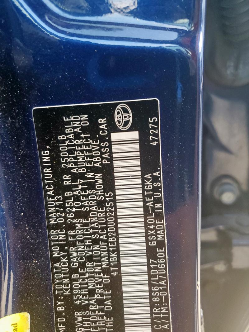 4T1BK1EB2DU022515 - 2013 TOYOTA AVALON BASE Синий фото 12