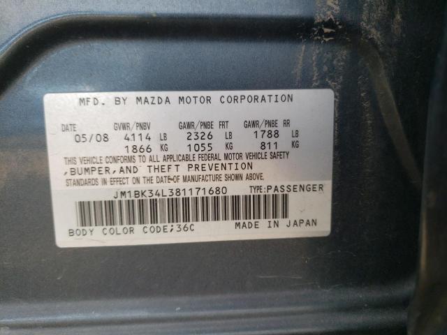 JM1BK34L381171680 - 2008 MAZDA SPEED 3 GRAY photo 12