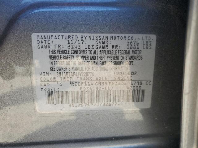 3N1AB7AP4JY228774 - 2018 NISSAN SENTRA S GRAY photo 12