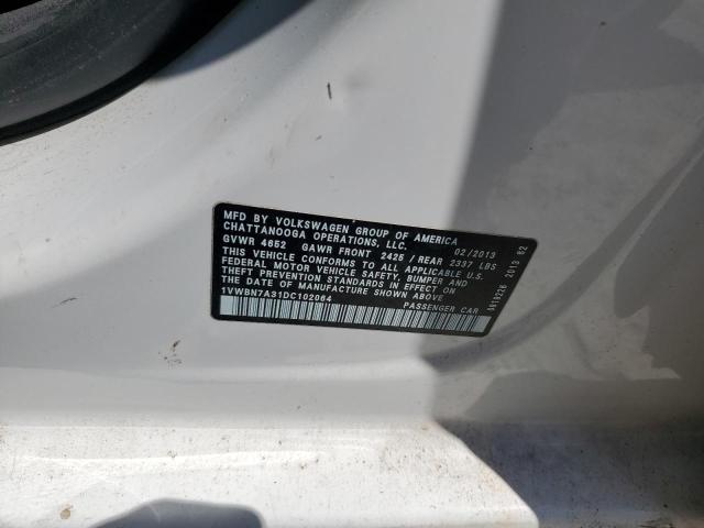 1VWBN7A31DC102064 - 2013 VOLKSWAGEN PASSAT SE Beyaz fotoğraf 12