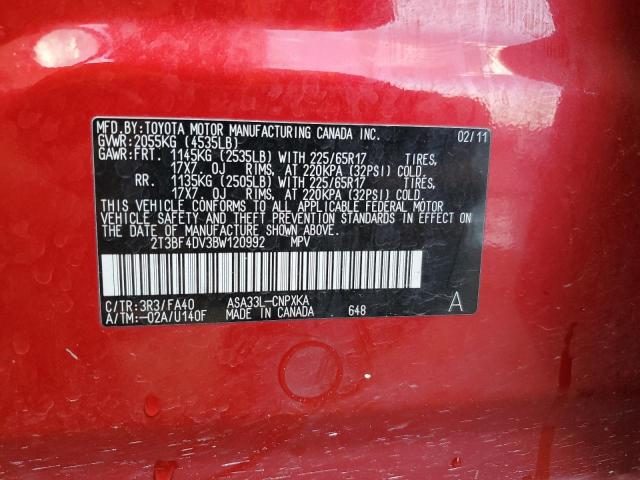 2T3BF4DV3BW120992 - 2011 TOYOTA RAV4 RED photo 14