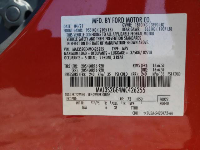 MAJ3S2GE4MC426255 - 2021 FORD ECOSPORT SE RED photo 13