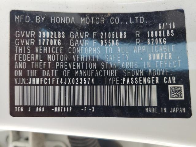 JHMFC1F74JX023574 - 2018 HONDA CIVIC EXL 白色 照片 13