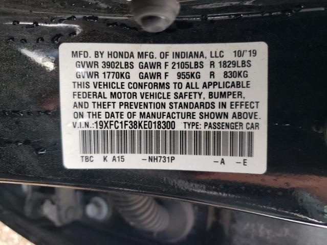 19XFC1F38KE018300 - 2019 HONDA CIVIC EX BLACK photo 12