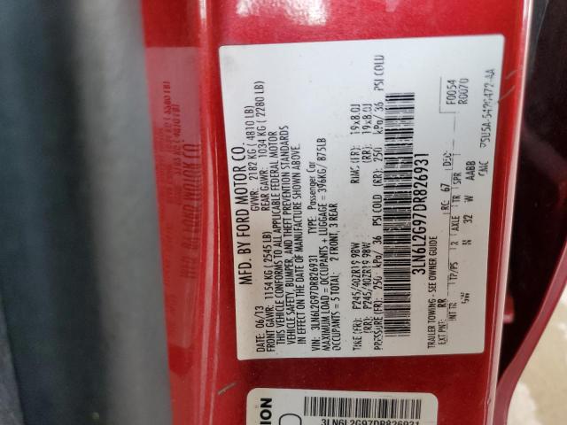 3LN6L2G97DR826931 - 2013 LINCOLN MKZ RED photo 12