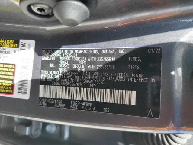 5TDGZRBH0NS567695 - 2022 TOYOTA HIGHLANDER XLE Boz foto 12