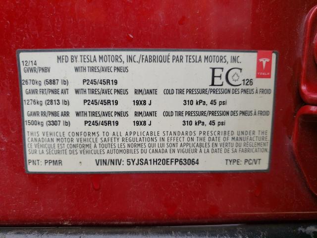 5YJSA1H20EFP63064 - 2014 TESLA MODEL S Qırmızı foto 12