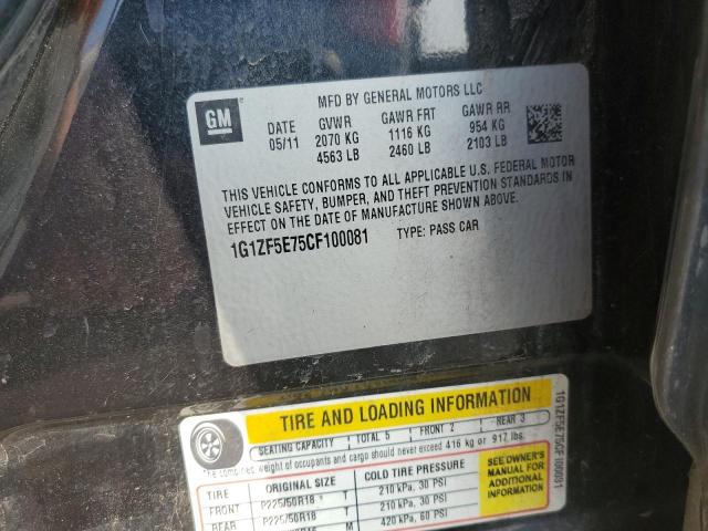 1G1ZF5E75CF100081 - 2012 CHEVROLET MALIBU 3LT შავი ფოტო 12