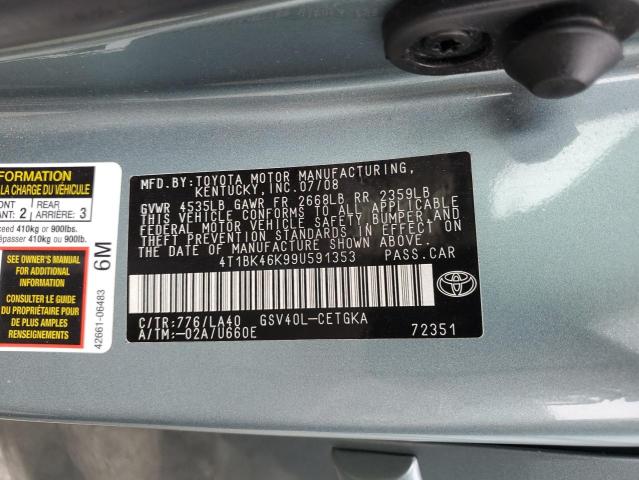 4T1BK46K99U591353 - 2009 TOYOTA CAMRY SE ტალღისფერი ფოტო 12