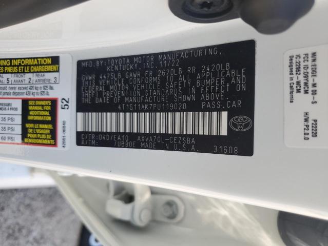 4T1G11AK7PU119020 - 2023 TOYOTA CAMRY SE NIGHT SHADE WHITE photo 12