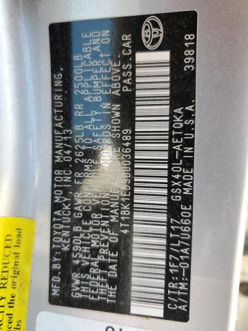 4T1BK1EB9DU036489 - 2013 TOYOTA AVALON BASE 银色 照片 12