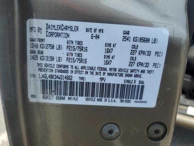 1J4GL48K34W314662 - 2004 JEEP LIBERTY SPORT Bej foto 13