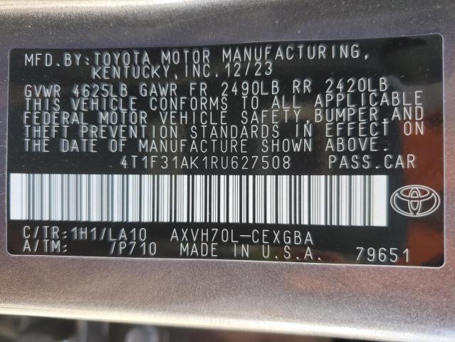 4T1F31AK1RU627508 - 2024 TOYOTA CAMRY XLE ნაცრისფერი ფოტო 12