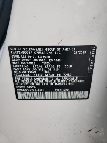 1V2MR2CAXKC549552 - 2019 VOLKSWAGEN ATLAS SEL WHITE photo 13