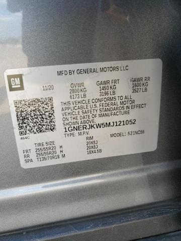 1GNERJKW5MJ121052 - 2021 CHEVROLET TRAVERSE RS GRAY photo 13