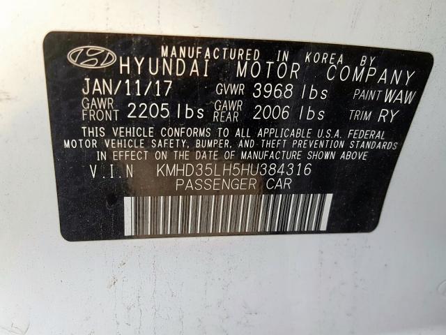 KMHD35LH5HU384316 - 2017 HYUNDAI ELANTRA GT WHITE photo 10