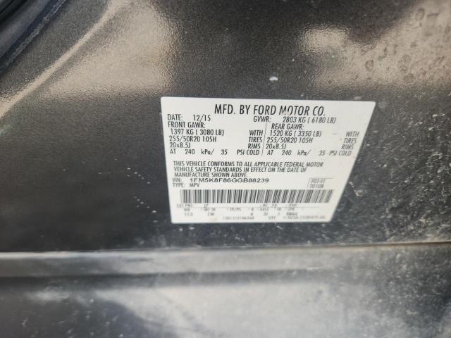 1FM5K8F86GGB88239 - 2016 FORD EXPLORER LIMITED GRAY photo 13