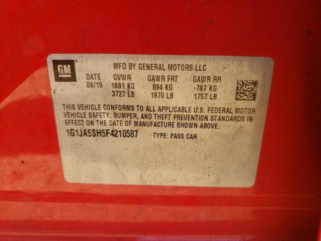 1G1JA5SH5F4210587 - 2015 CHEVROLET SONIC LS 红色 照片 10