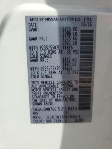 5N1AL0MN7GC521805 - 2016 INFINITI QX60 WHITE photo 14