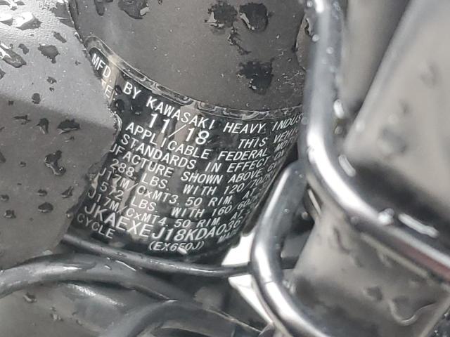 JKAEXEJ18KDA03677 - 2019 KAWASAKI EX650 J შავი ფოტო 10