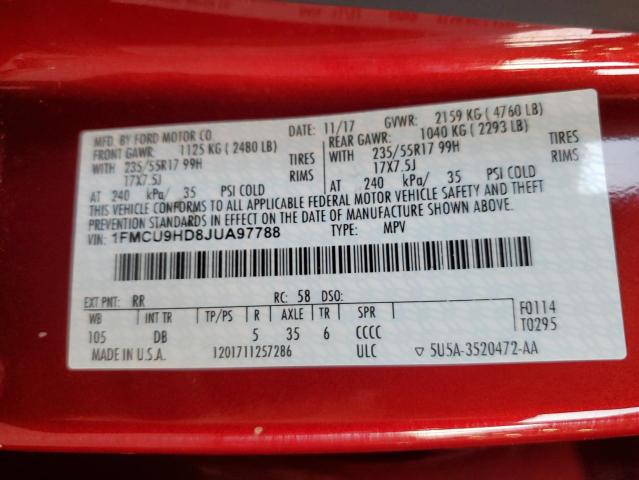 1FMCU9HD8JUA97788 - 2018 FORD ESCAPE SEL Rot Foto 14