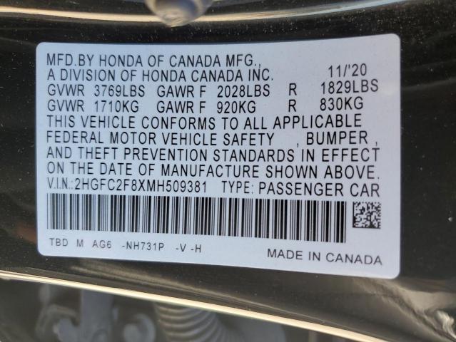 2HGFC2F8XMH509381 - 2021 HONDA CIVIC SPORT 黑色 照片 10